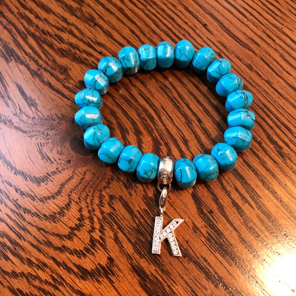 Thomas Sabo turquoise charm bracelet, letter K.